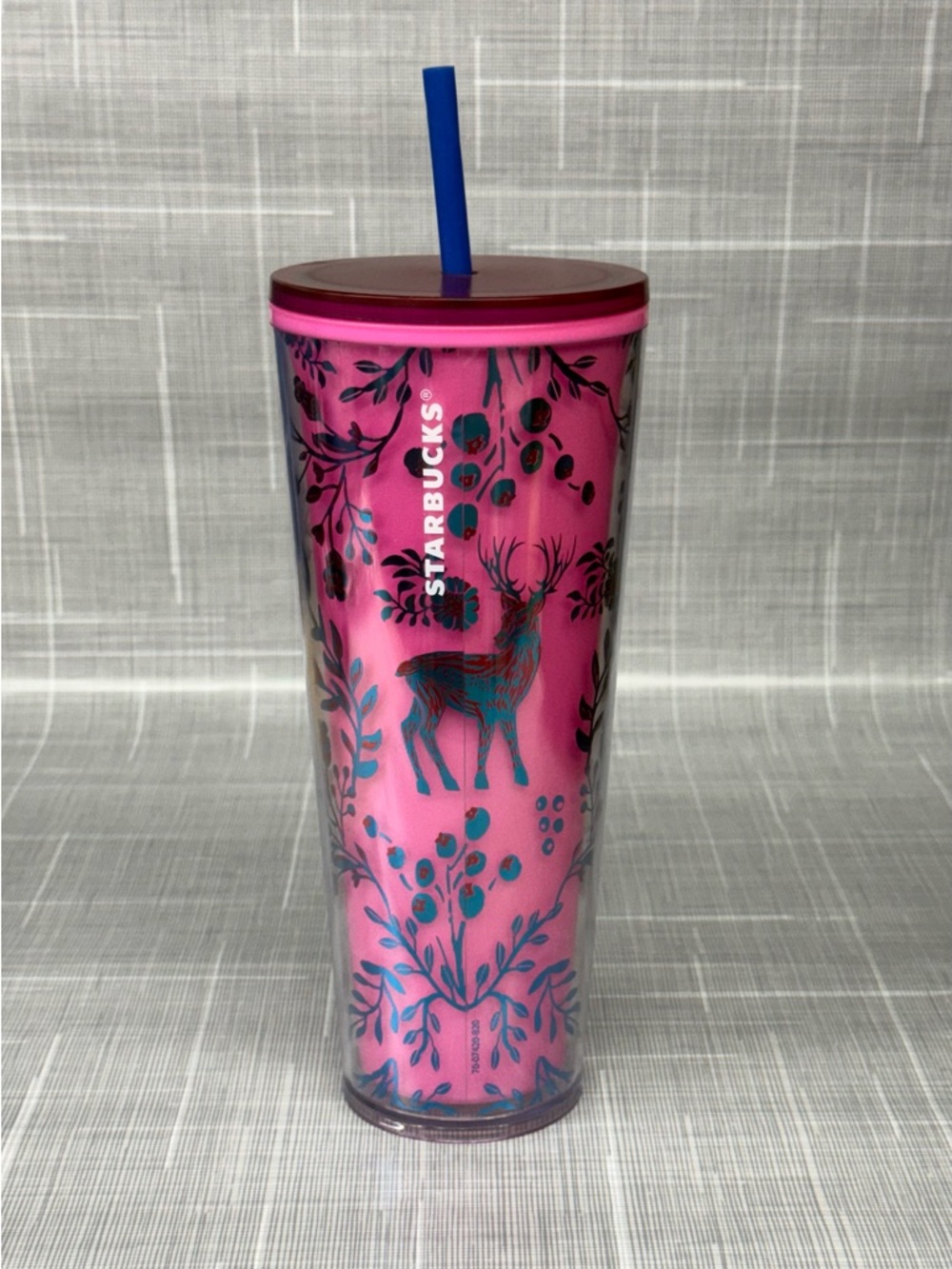 Starbucks Pink and Blue Reindeer Floral Cold Cup Tumbler